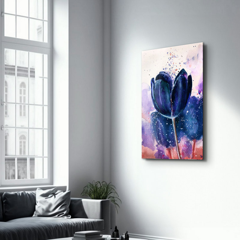 Decorative Tempered Glass Painting, Blanc / Bleu marine