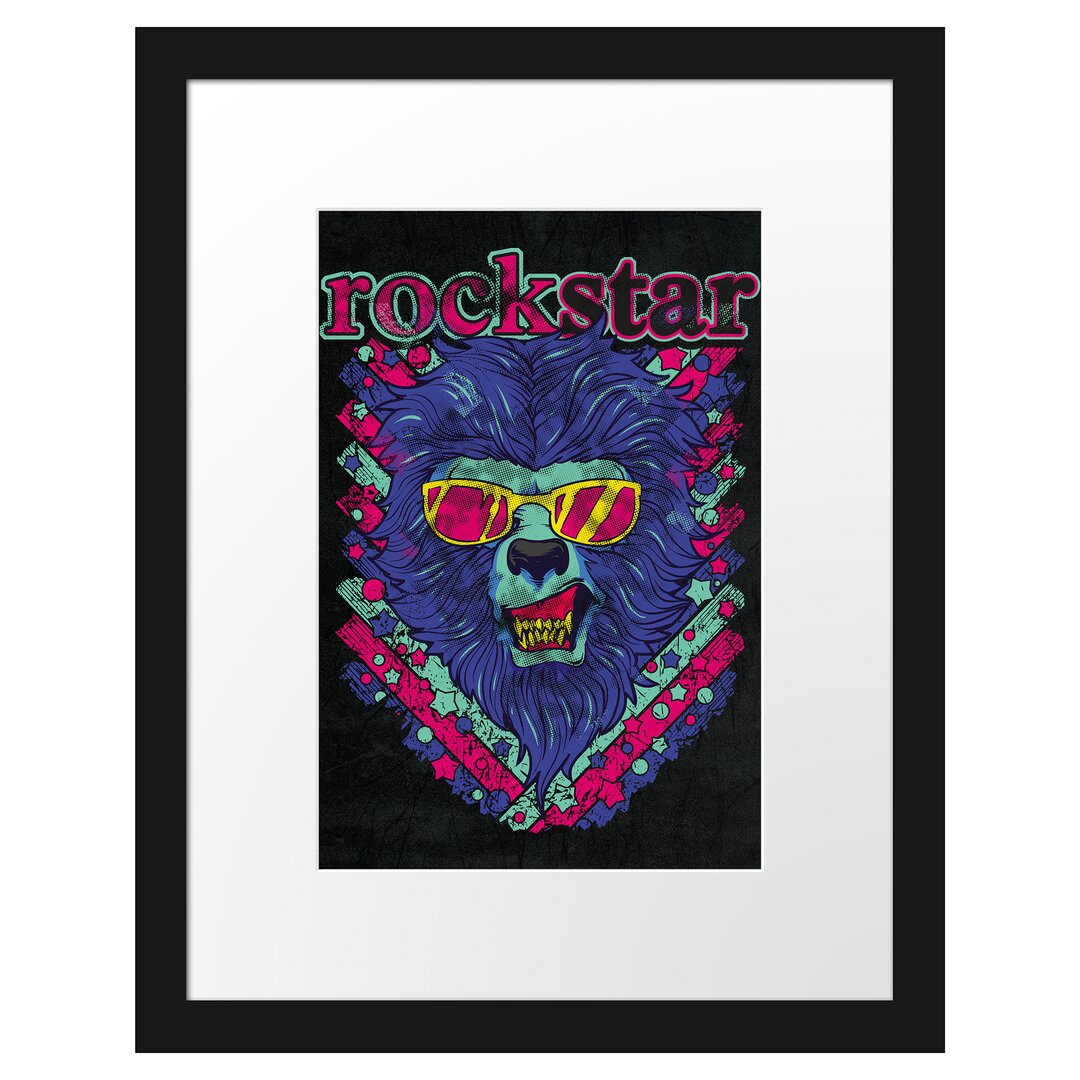 Gerahmtes Poster Rockstar-Lion Black