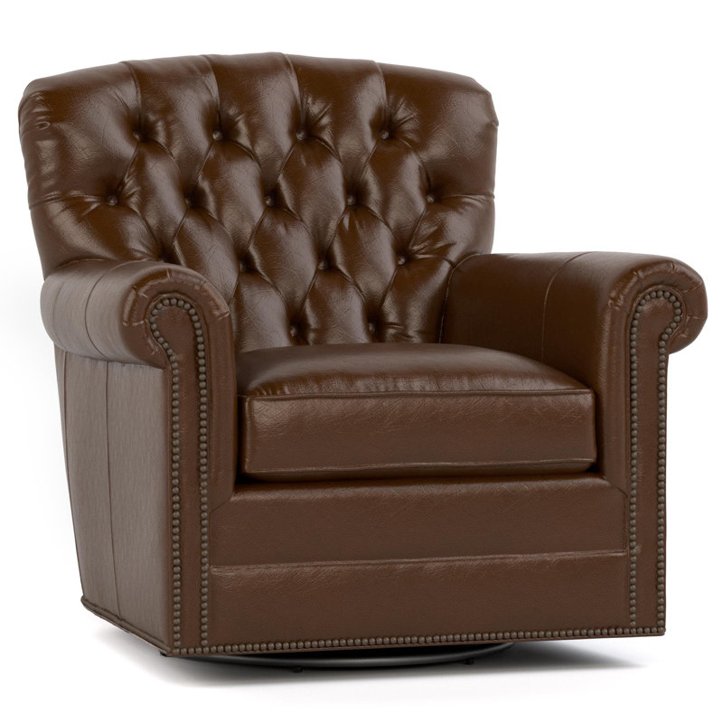 Fauteuil pivotant capitonné Wharton, Cuir véritable brun Durango
