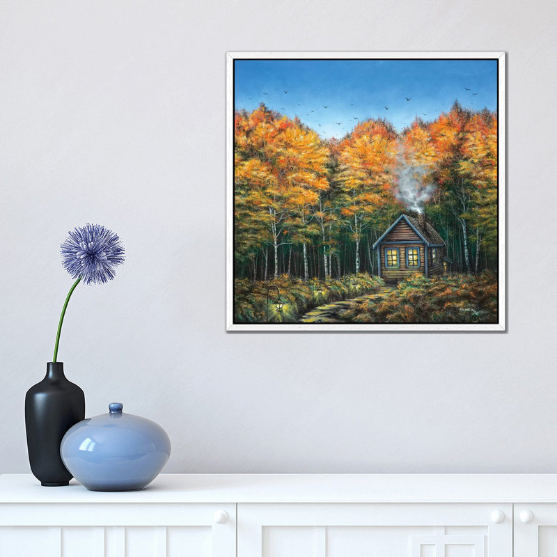 Fall Cabin by ColorByFeliks - Print on Canvas, 45.72 cm H x 45.72 cm W, White Framed