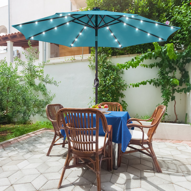 Parasol de marché lumineux 9 pi Odis, H 92,5 po x l 108 po x P 108 po, Bleu lac