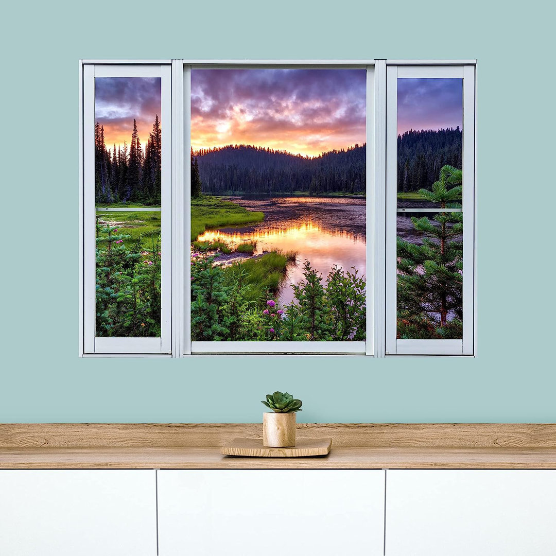 Purple Majestic Mountain Range Lake Forest Wall Mural IDEA4WALL 