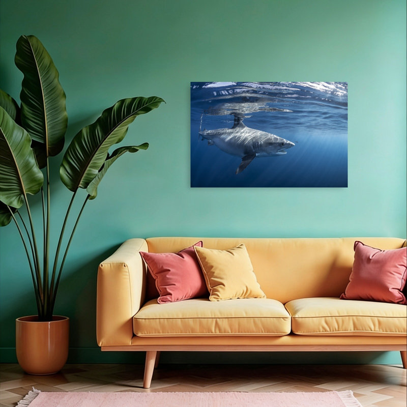 Impression d'art mural majestueux requin blanc contemporain, H 24 po x l 36 po