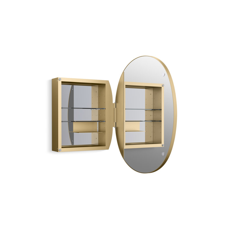 Verdera 24 in x 34 in Oval Framed Medicine Cabinet, Surface Mount or Recessed, Brushed Gold