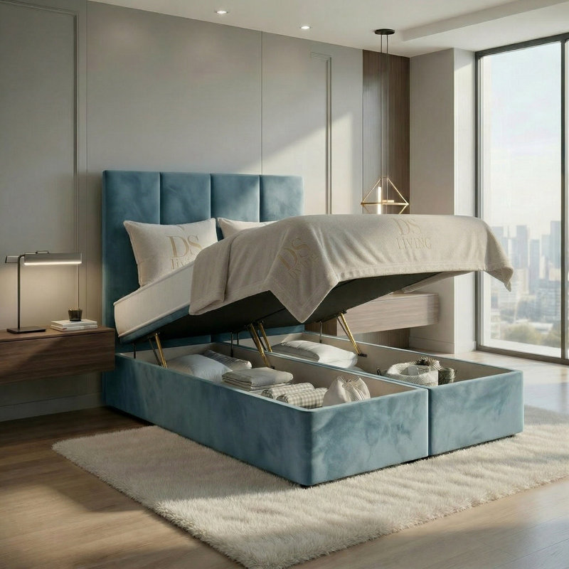 Harmony Ottoman Storage Bed, Super King, Duck Egg