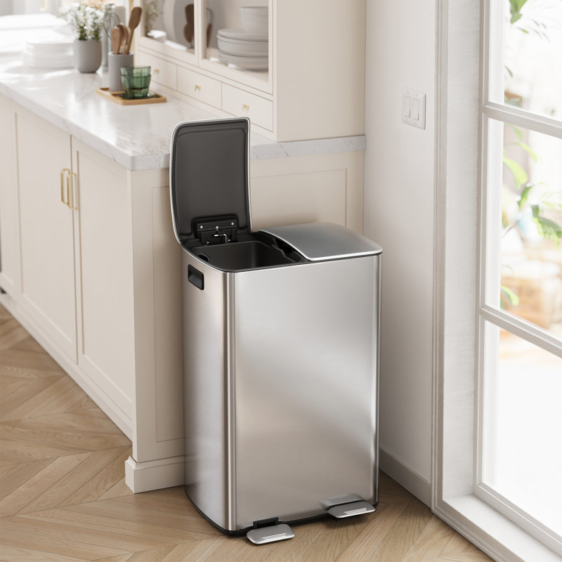 16 Gallon Steel Step On Multi-Compartments Trash Can, Silver