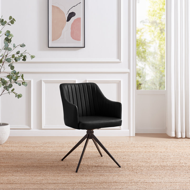 Cleother Luxury Faux Leather Bucket Tub Swivel Dining and Office Chair with Metal Legs (Set of One), Black