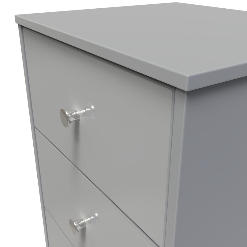 Fully Assembled Alafia 3 Drawer Bedside Table, Grey, Grey