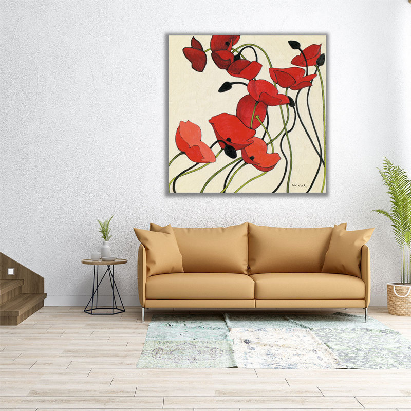Coquelicots et crème II - reproduction d'art sur toile, H 12 po x l 12 po