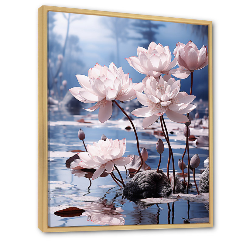 Égypte, fleurs de lotus I sur toile, Cadre naturel flottant, H 40 po x l 30 po x P 1,5 po