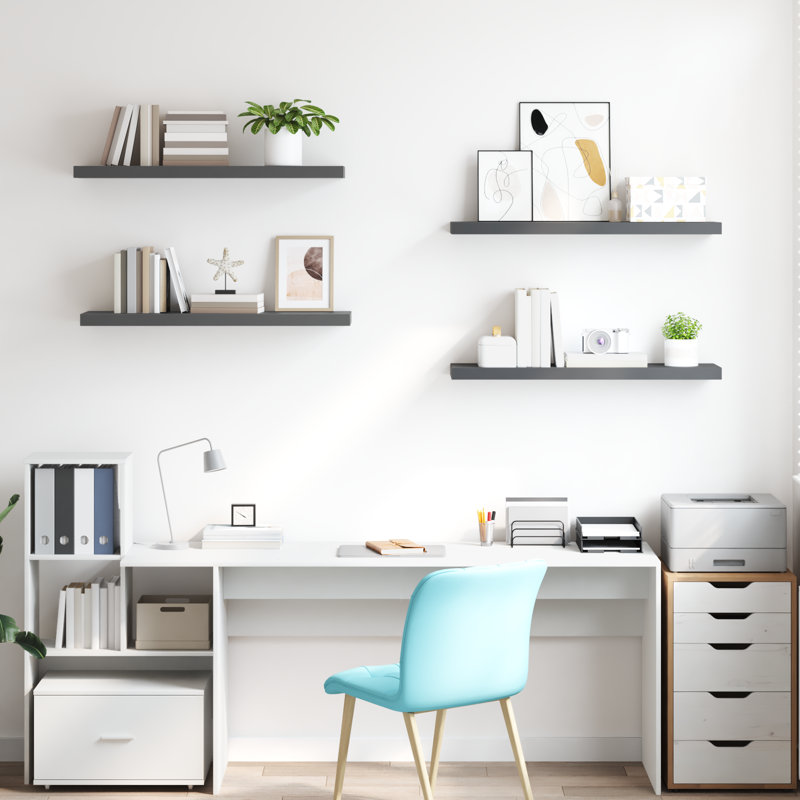 Ensemble de 4 tablettes murales pour cadres photo, H 1,5 po x l 35,4 po x P 9,3 po, Gris à haute brillance