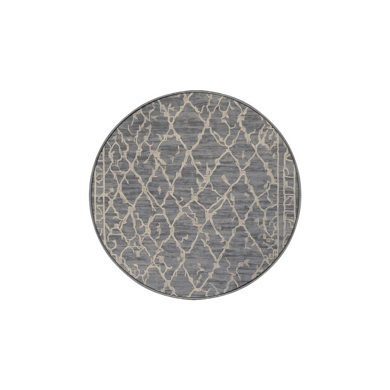 Machine Washable Gray Area Rug, Round 3'