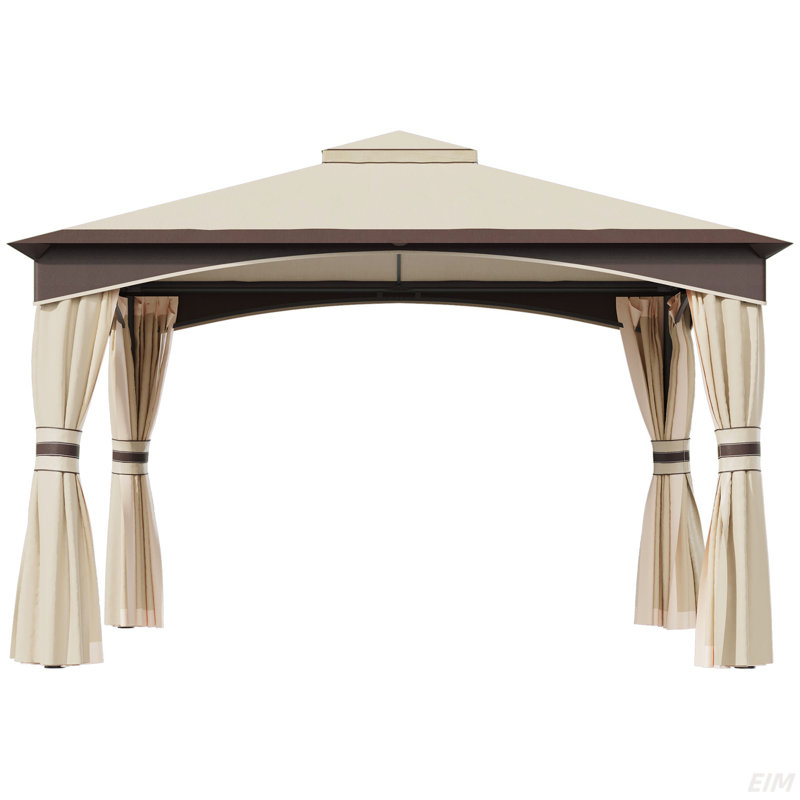 10' X 12' Outdoor Gazebo With Netting And Curtains, Patio Gazebo Canopy With 2-Tier Soft Top Roof And Steel Frame For Lawn, Garden, Backyard And Deck (Canopy)