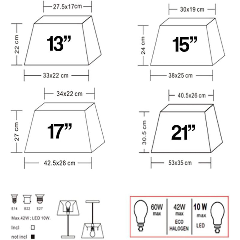 33 cm Cotton Rectangle Lamp Shade, Grey, 22cm H x 33cm W x 22cm D