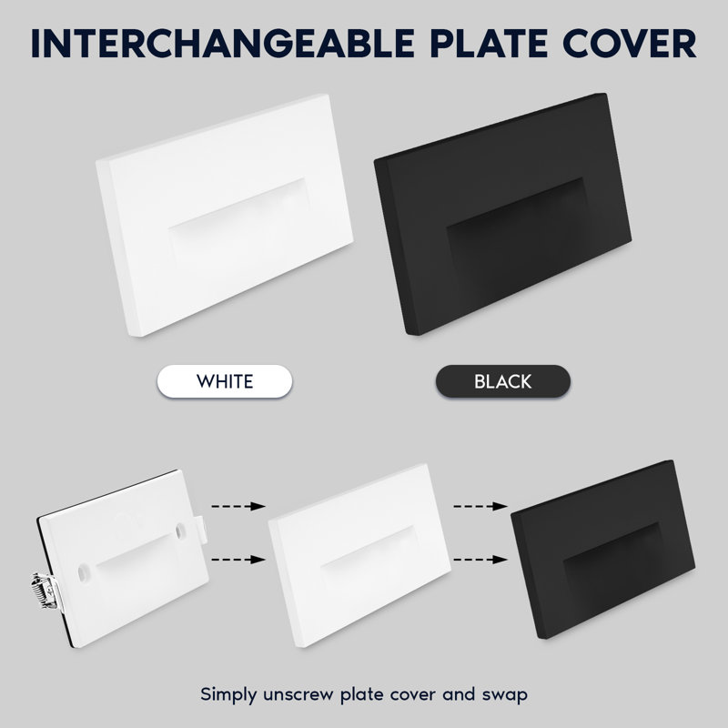 Éclairage de marches à pince DEL Luxrite, 5CCT, 3W, 150LM, faisceau 90 °, intensité variable, 120V, IP65, couvercle de plaque interchangeable, intérieur / extérieur, noir