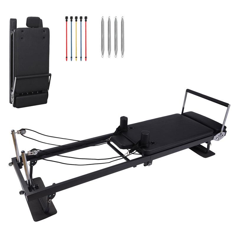 Machine de réformage Pilates pliable de 91 pouces, équipement de gymnastique à la maison de capacité 330 LBS avec barre de pied à 4 positions, poulies réglables à 3 niveaux et supports d'épaule amovibles