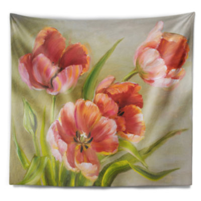 Floral Vintage Red Tulips Tapestry