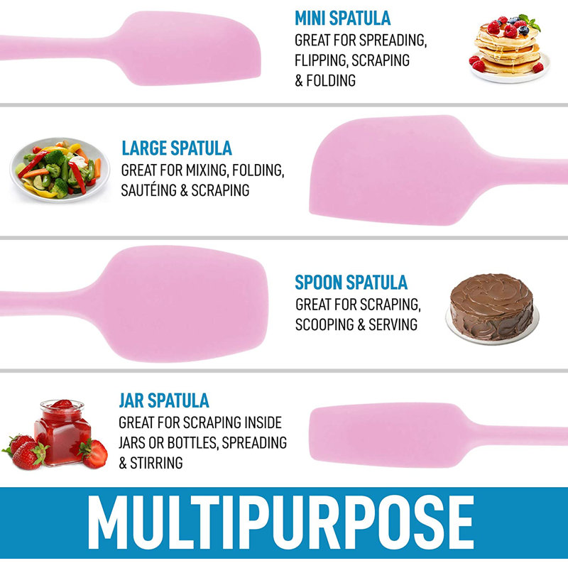 Pink Heat-Resistant Silicone Spatula Set with Stainless Steel Core