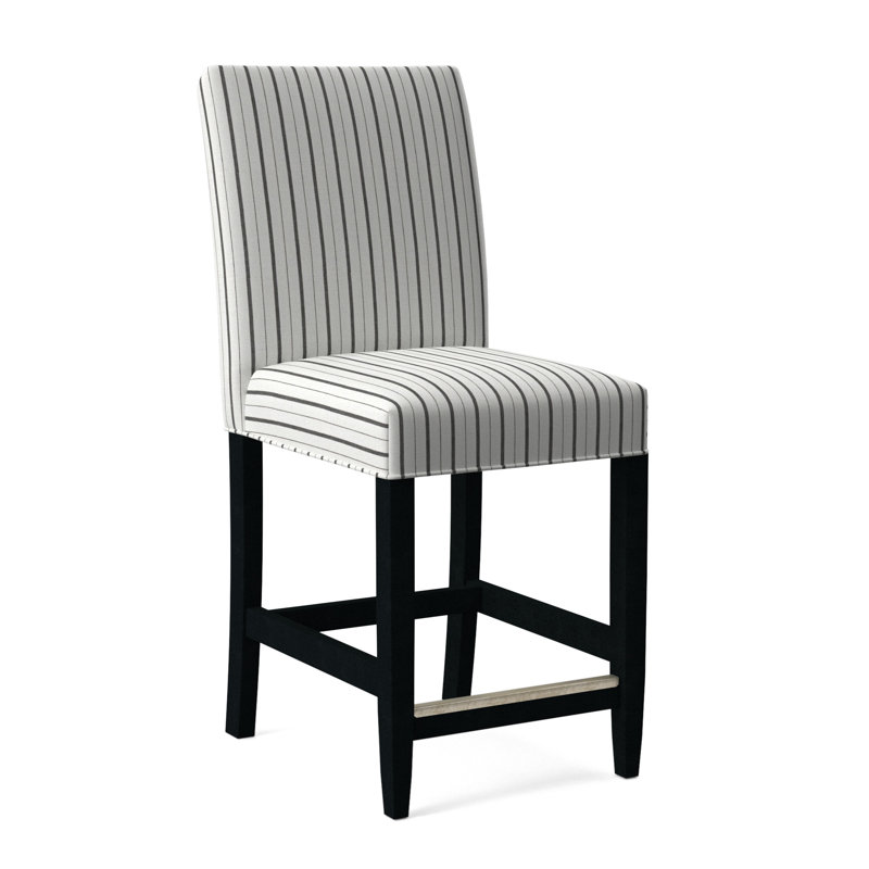 Manhattan Upholstered Stool with Solid Wood Frame, Black Finish, White Performance Fabric; 0851-94