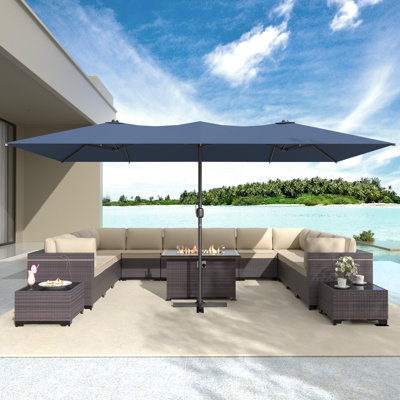 Finian 163"x103" Rectangular Market Patio Umbrella with Crank Wind Resistant Frame