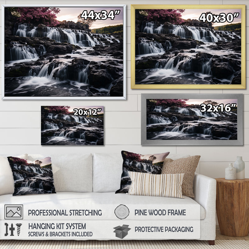 " Pink Grey Waterfall Timeless Flow ", Cadre flottant blanc, H 34 po x l 44 po x P 1,5 po