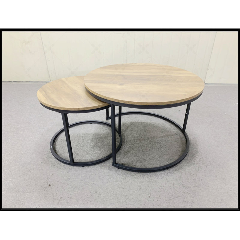 Ensemble de 2 tables basses gigognes, Brun, Bois