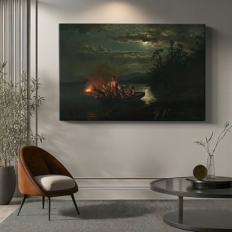 Fishing by Torchlight (Lystringsfiske)-Hans Gude & Adolph Tidemand-Gallery Wrapped Canvas-1851, 32x48