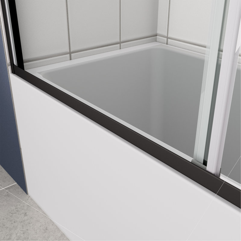 Porte de douche coulissante sophistiquée avec porte en verre trempé de 1/4 po de 56 po à 60 po x 58 po, Noir mat