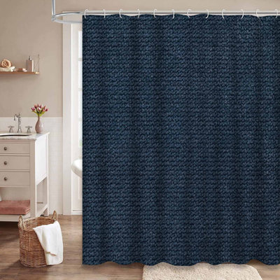 Navy Soft Cloth Light Dark Denim Blue Shower Curtain with 12 Hooks