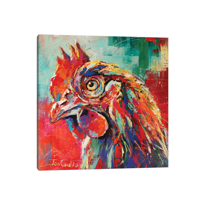 " Chicken " by Jos Coufreur, Wrapped Canvas, 18" H x 18" W x 1.5" D, No Matte