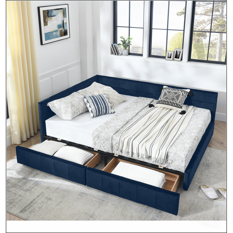 Cadre de lit capitonné en velours Queen Size avec rangement et dossier confortable, idéal pour la chambre et le salon