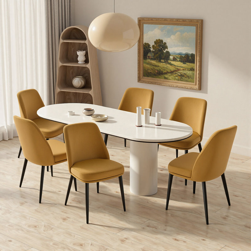 49Cm H Modern Velvet Upholstered Dining Chair for Kitchen/Dining Room, Yellow, 4
