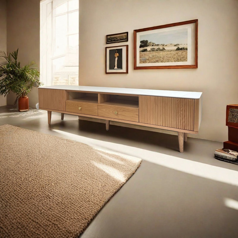 American style solid wood frame TV stand, 78.74", Cream/Burlywood