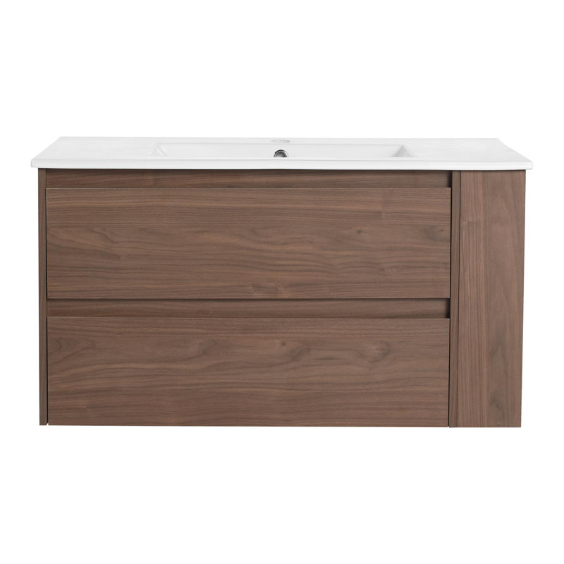 Meuble-lavabo 36 po avec lavabo en résine, Chêne brun
