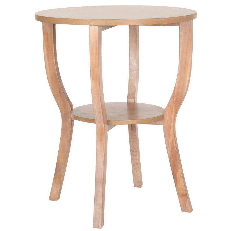 Rhodes Elm Accent Table - 22" Round Pedestal Side Table with Bottom Shelf, Country Style, Honey Natural