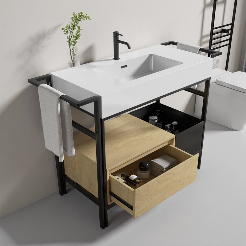 Meuble-lavabo industriel modulaire 36 po avec lavabo en quartz FORTE FORTE, Blanc