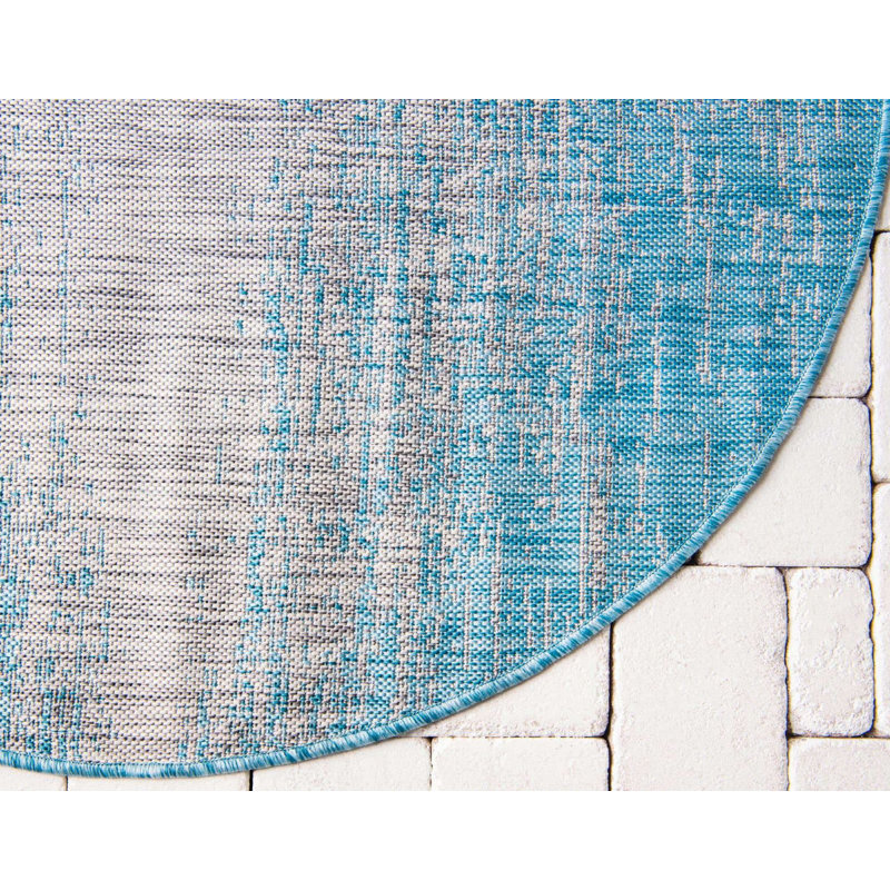 Outdoor Iris Area Rug Ocean Color, Round 4'