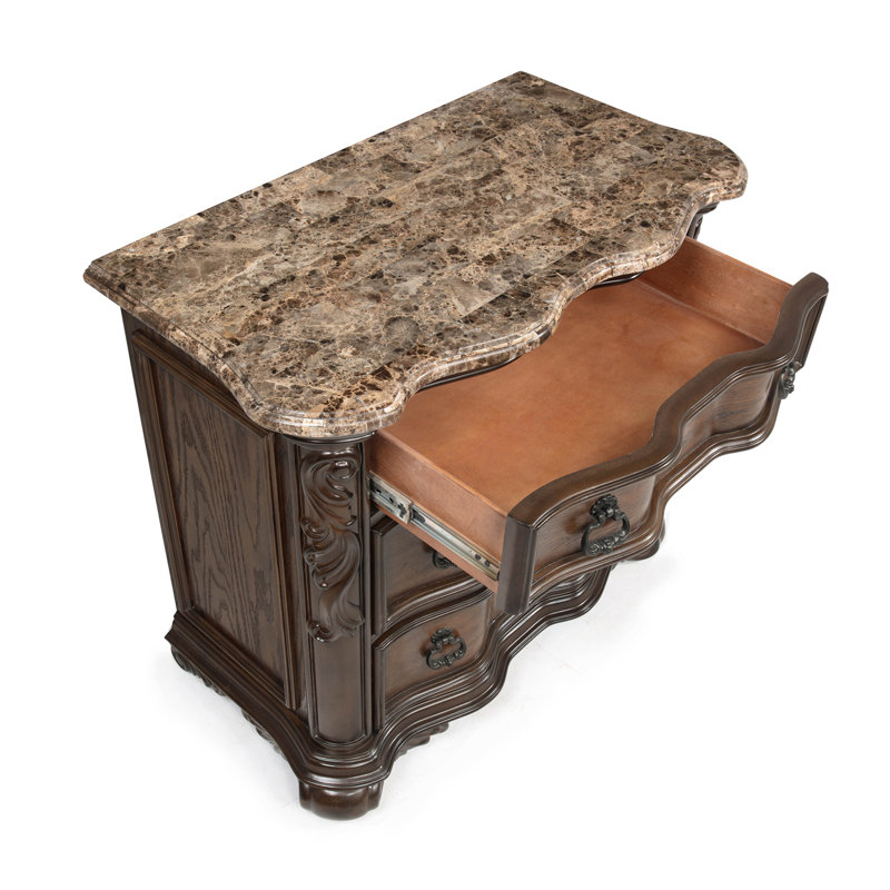 Table de chevet en marbre véritable à 1 tiroir avec moulures complexes 1pc