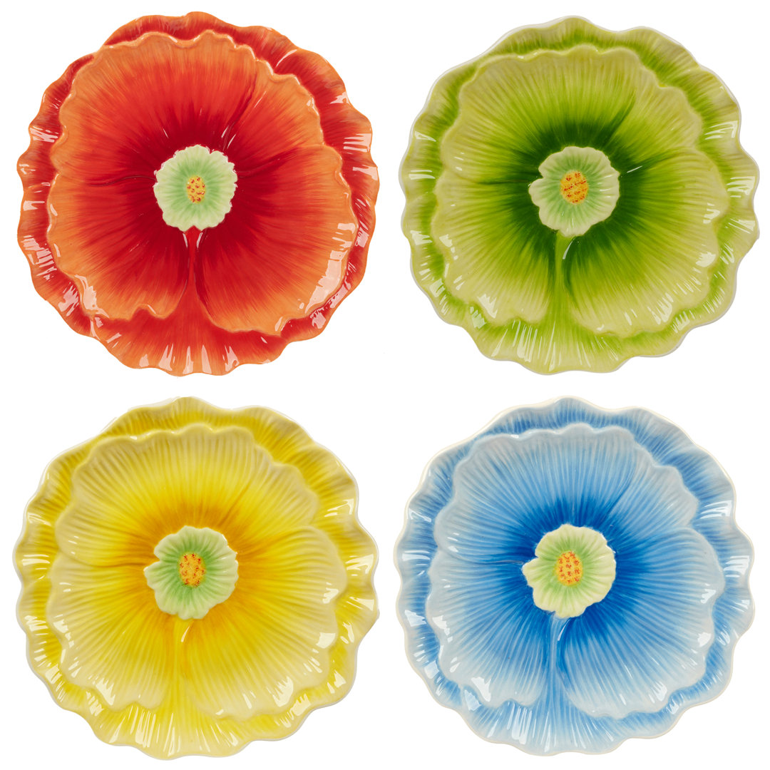 Blossom Set of 4 3-D Floral Dessert Plates (Set of 4) Certified International