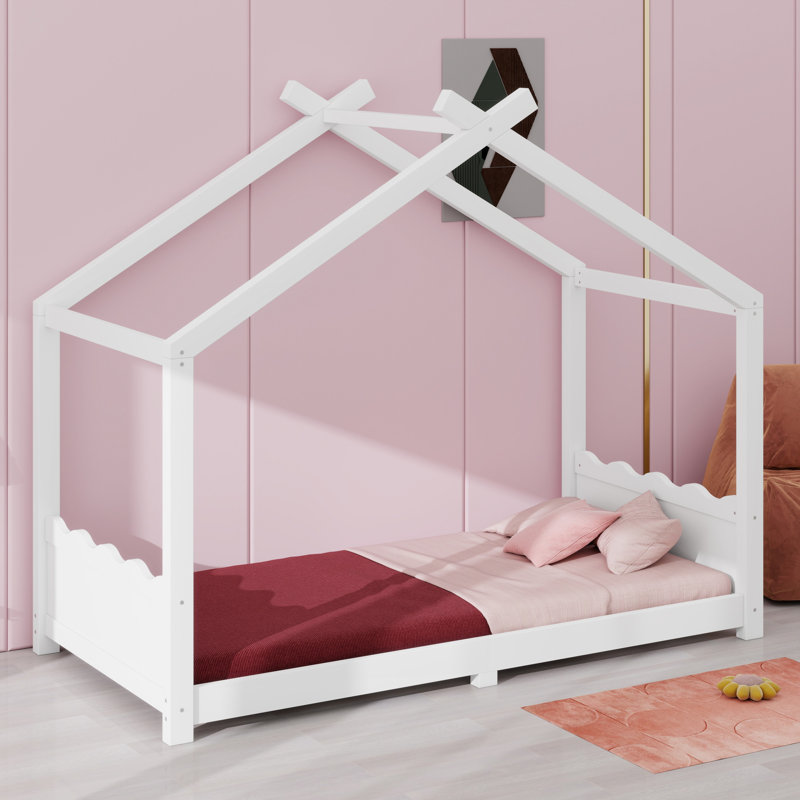 Lit House House avec lattes de soutien, structure en bois massif et structure ouverte pour les enfants