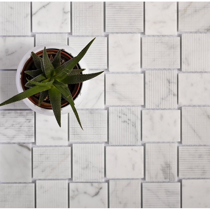 1.6 x 1.9 Marble Basketweave Mosaic Tile, Gray