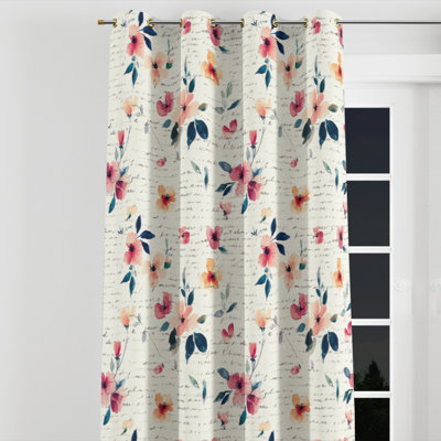 Rideaux de fenêtre French Country - Rideau à œillets à motif floral rose Cottage - 1 panneau