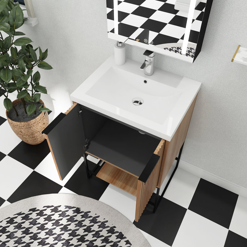 Meuble-lavabo simple 24 po avec plateau en résine Babbin, Brun