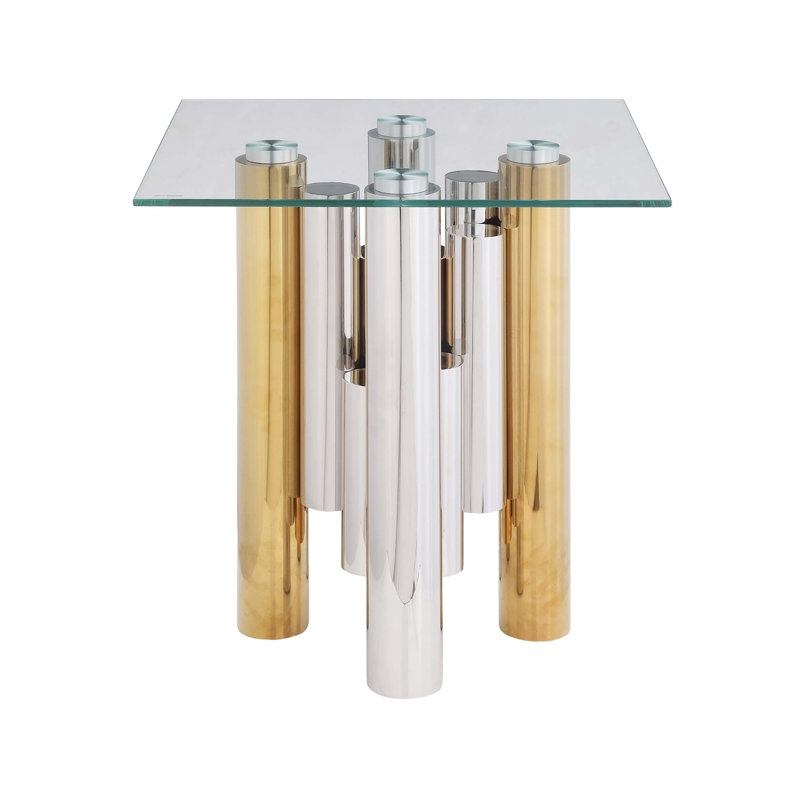 Table de bout en verre, table de chevet avec base en métal
