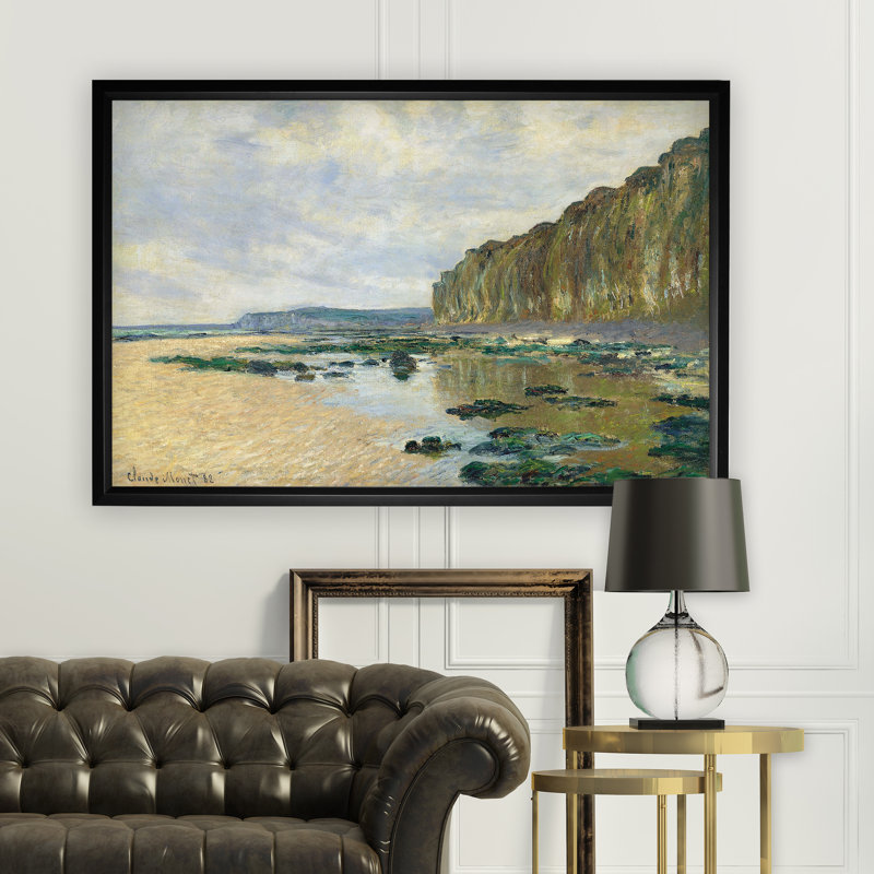 «Cliff at Pourville» par Claude Monet - reproduction de cadre photo, Impression encadrée avec passe-partout, Noir
