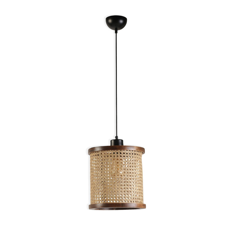 Luminaire suspendu simple en bois à hauteur réglable avec capuchon en rotin
