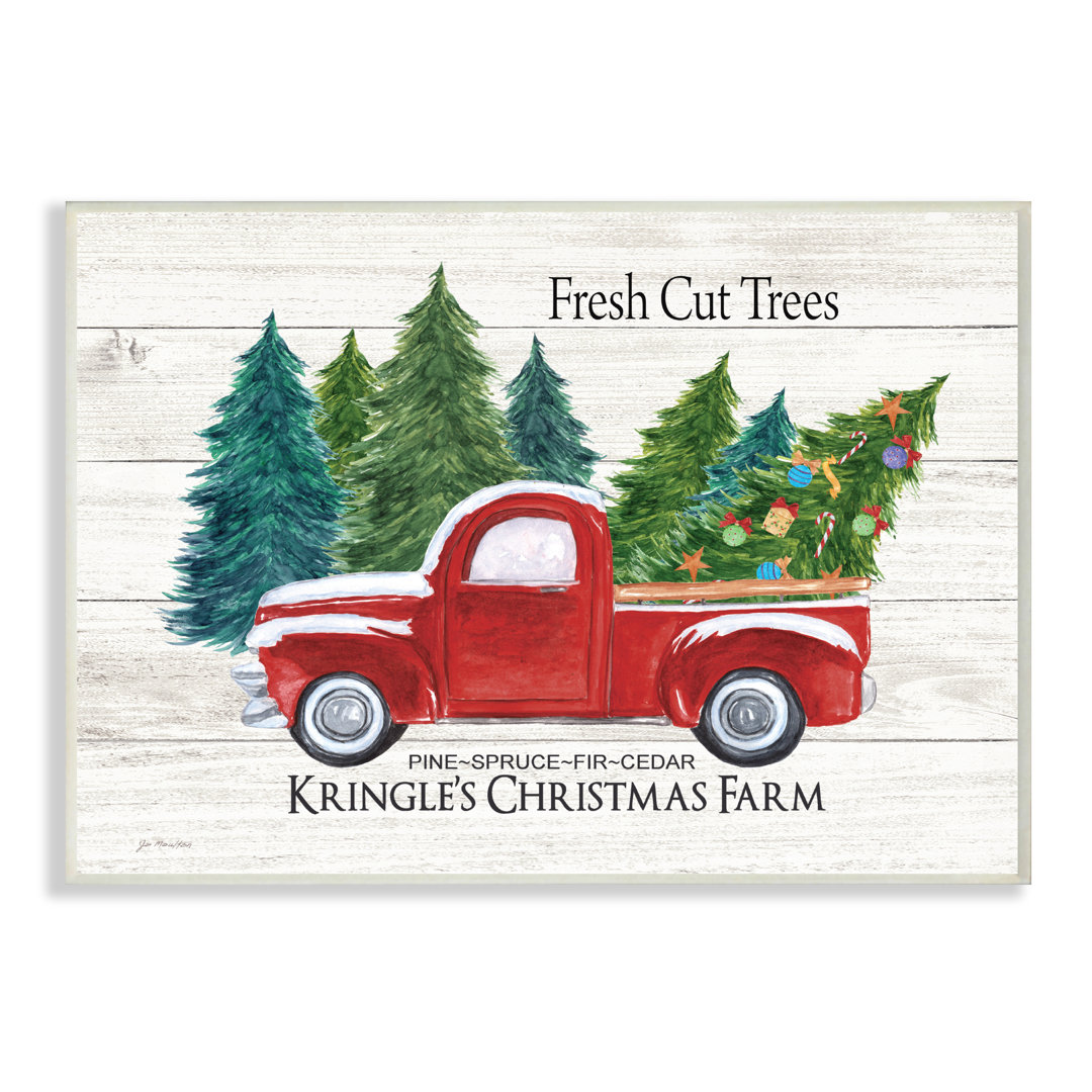 " Holiday Planked Look Fresh Cut Trees Red Pickup Christmas Farm " The Holiday Aisle® 