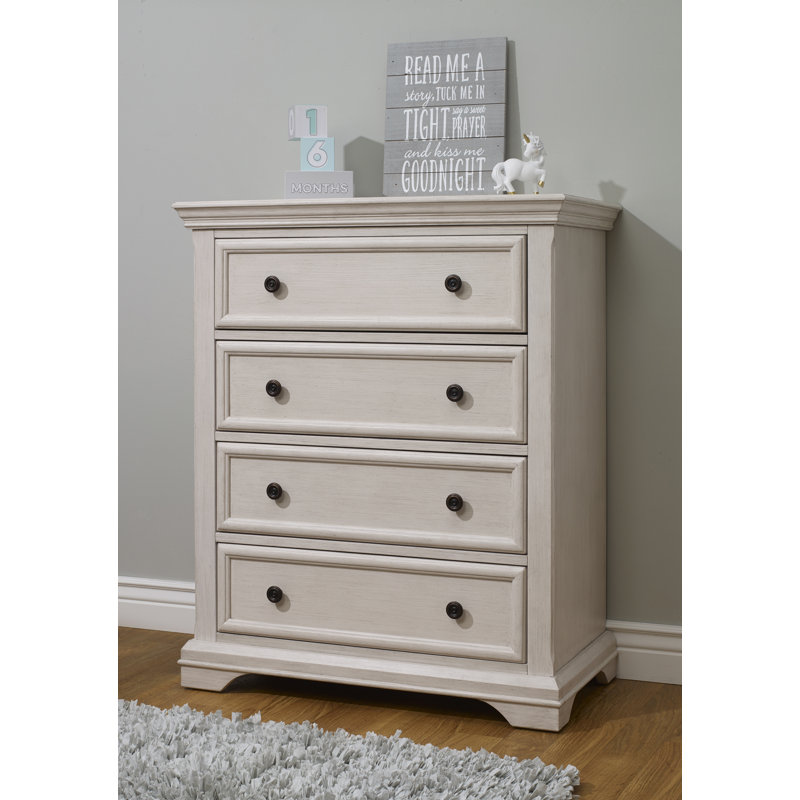 36" W 4-Drawer Solid and Manufactured Wood Chest , Brushed Ivory