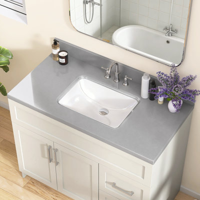 42'' W X 22'' D Engineered Stone Gray Drop-In Vanity Top Single Sink Center Drain Countertop Rectangular Undermount Ceramic Sink with Three Pre-Drilled Faucet Holes & 4 In. H Backsplash