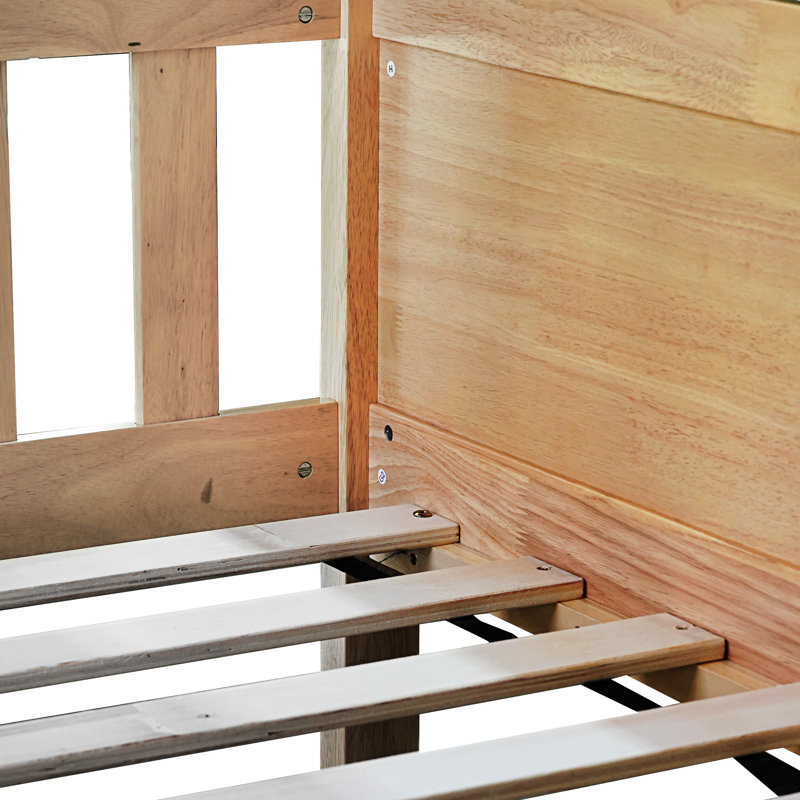 Stylish Twin Over Bunk Bed, White Oak Color Rubber Wood Triple Bed In Oak, Strong Build, Oak